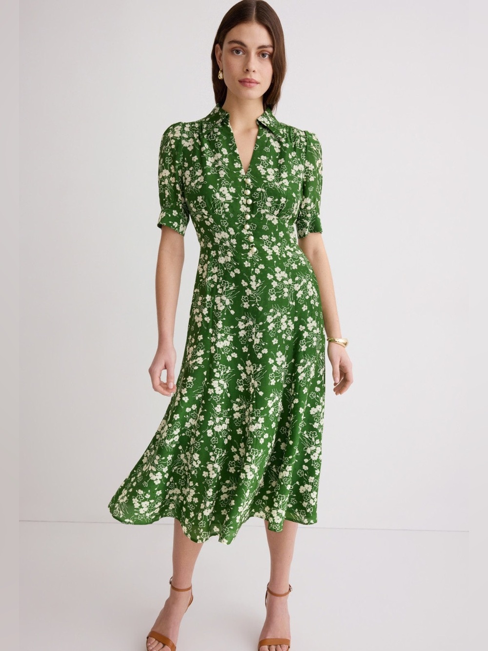 LK Bennett Green and White Floral Midi Dress